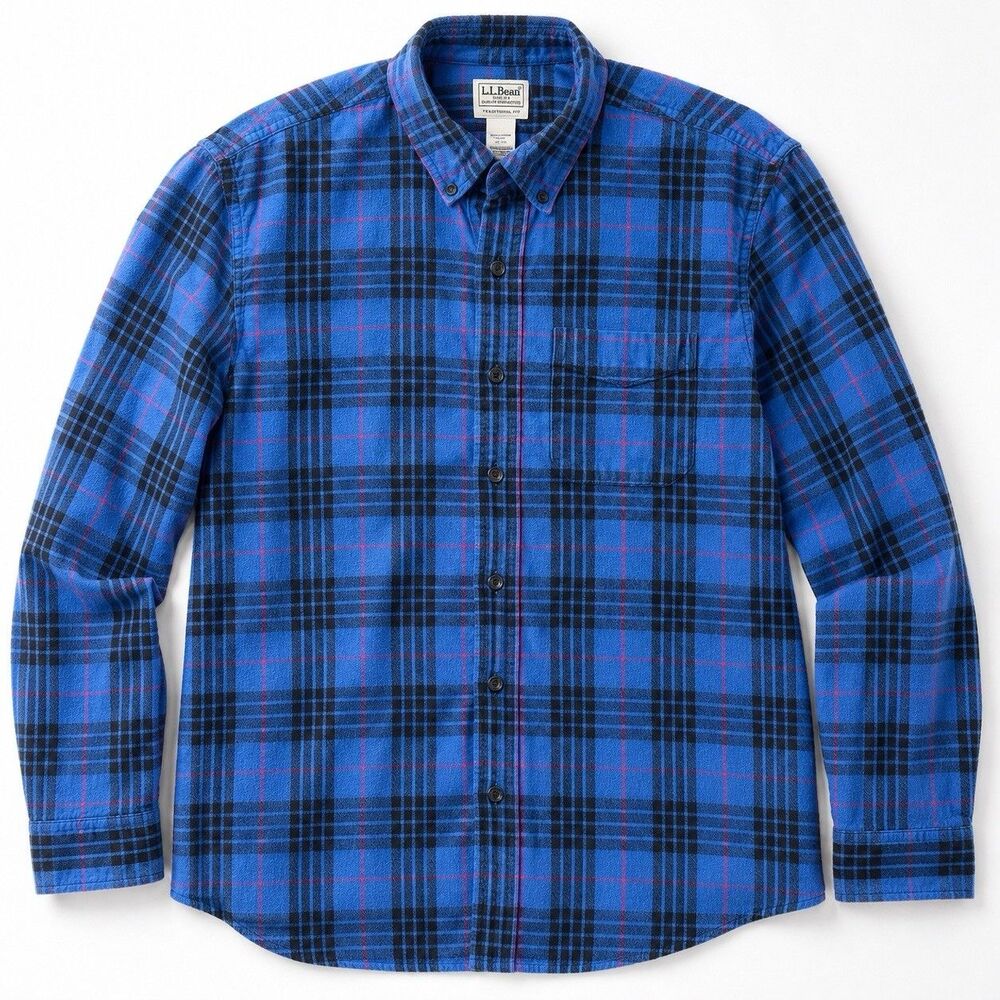 L.L.Bean Scotch Plaid Flannel Men's Blue Black L Traditional Fit